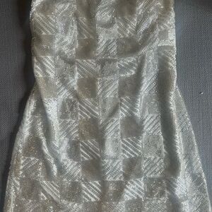 Hand Beaded White and Silver Checkerboard Dress
